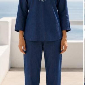DARK BLUE DENIM CO-ORD SET WITH EMBRIODERY